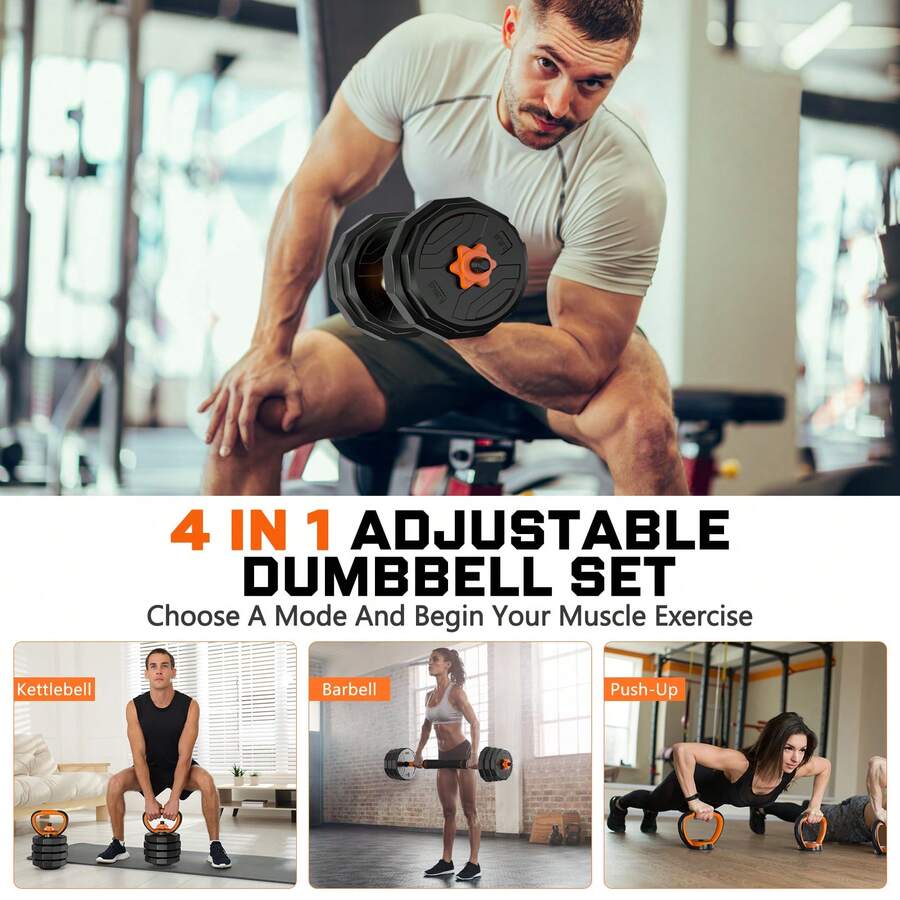 44파운드, 6가지 기능이 있는 조절식 덤벨 세트. 바 - Dumbbell Set 리뷰 및 가격