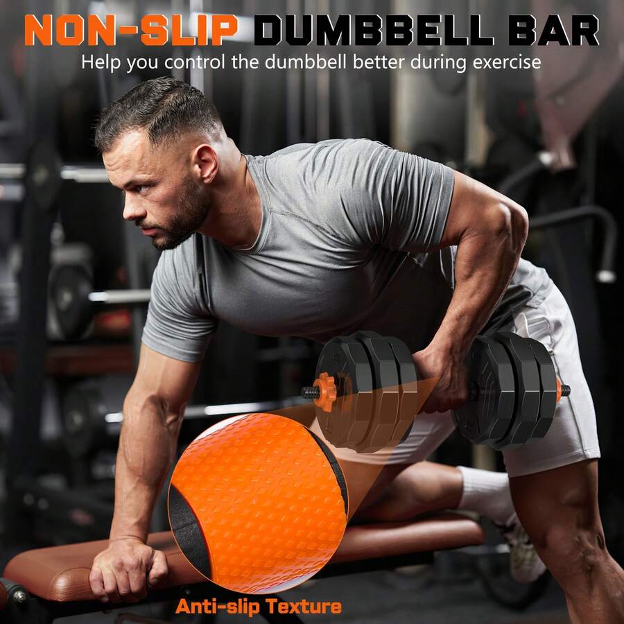44파운드, 6가지 기능이 있는 조절식 덤벨 세트. 바 - Dumbbell Set 리뷰 및 가격